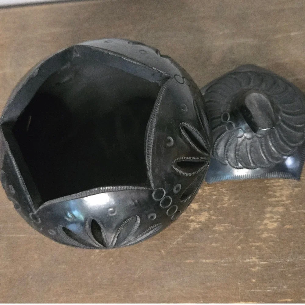Hand Carved Black Clay Pumpkin Luminary Barro Negro Style Candle Holder 5.5